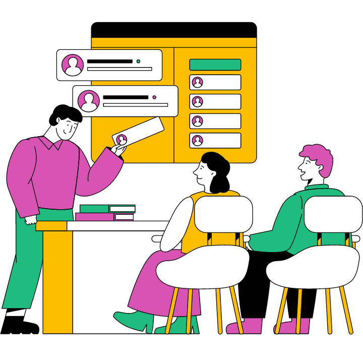 Team discussing service features and pricing